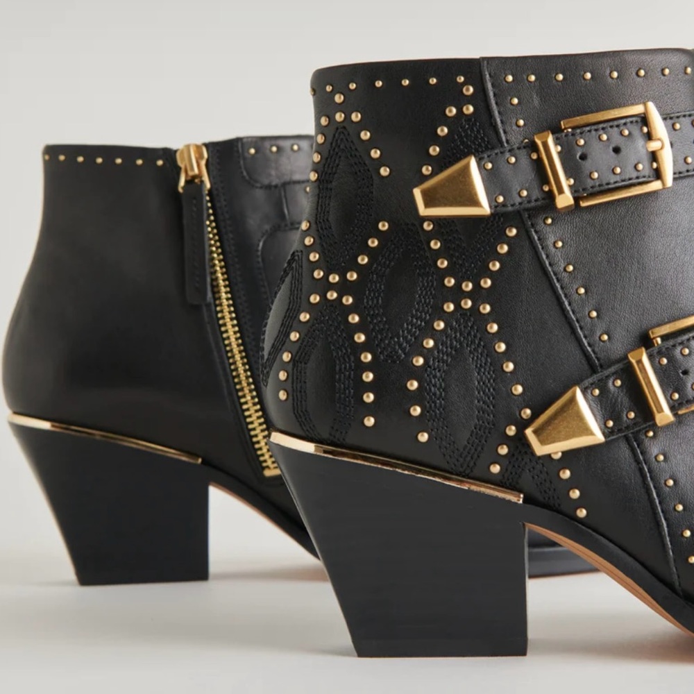 Dolce Vita Ronnie Black Leather Ankle Boots | Gold Studs | 6.5 | NIB 🌟Rare🌟 - Picture 3 of 16